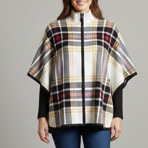 Nicole Miller S/M Plaid Zip-Up Poncho
